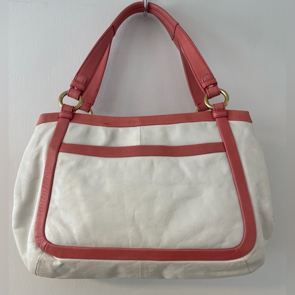 Y2K Coach Cricket Medium White Coral Pink Leather Tote Shoulder Bag Purse - Picture 4 of 16